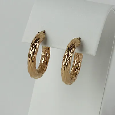 Milor Italy 14k Rose Gold Womens Checkered Design Hoop Earrings • $209