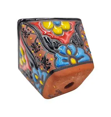 Mexican Terracotta Small Talavera  Cuadrito  Planter Hand Painted - Dark Blue Tr • $20.99