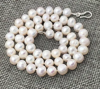 Natural White 7-10mm Akoya Freshwater Pearl Necklace 14-50'' 925 Silver Clasp • $16.19