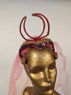 Vintage 1960’s Burlesque Costume Hat Headpiece W Sequin + Gold Braid Trim • $95