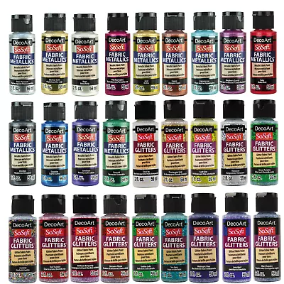 £3.95 • Buy DecoArt SoSoft Acrylic Fabric Paint 59ml 2oz Glitters Sequins Metallic