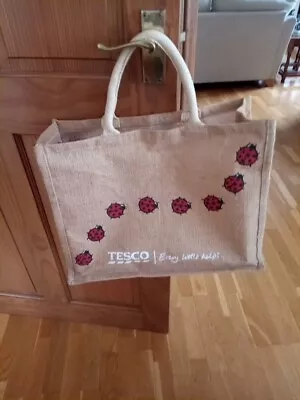 Strong Tesco Jute Shopping Tote Bag Natural With Red Lucky Ladybirds Pattern • £10.99