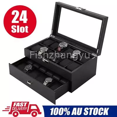 24 Slot Jewelry Watch Box Display Case Storage Holder Organizer Case Large Size • $45.03