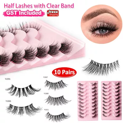 UP50Pair Half Eyelashes Natural Cat Eye Half Lashes False Eyelashes W/Clear Band • $5.82