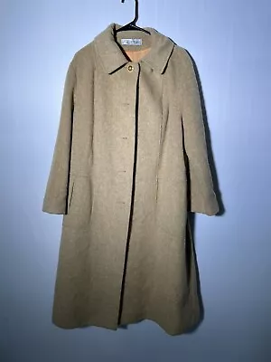 Vintage Long Wool Coat / Tan / Alorna / Made USA/ Vintage Overcoat • $22.50