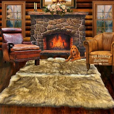 $199.99 • Buy Coyote, Tan Wolf Shag, Seamed Faux Fur Area Rug, Rectangle, Carpet, Bonded Suede