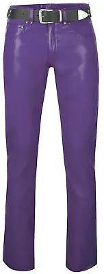 Men's Genuine Lambskin Leather Handmade Pant Purple Trouser Slim Fit Biker Pants • $169.99