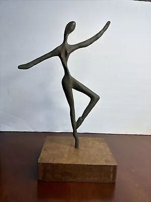 Vtg Bronze Ballerina Dancer Statue Deco Art Design Mid Century Wood Base 14 1/4” • $145