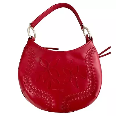 Kenneth Cole Bright Red Leather Handbag Floral Inlay Design Purse • £48.18