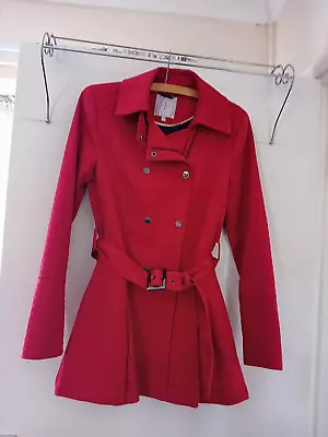 Made By Jasper Conran - Quality Stunning Red Long Jacket With Belt - Size UK 10 • £4