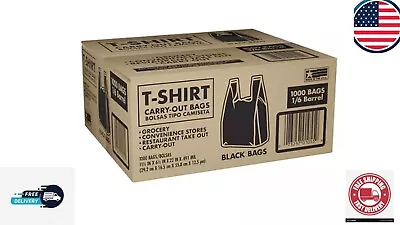 Poly America Black T-Shirt Carryout Bags 11.5  X 6.5  X 22  1000 Ct. TSSM10006B • $32.50
