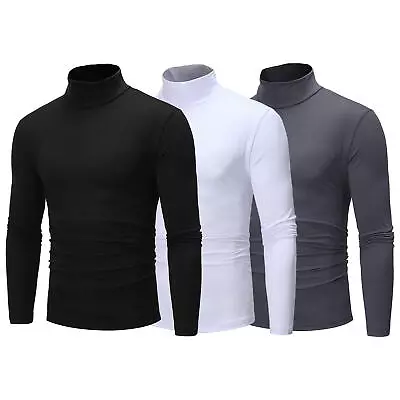 Mens Turtleneck Pullover Long Sleeve Jumper Top Thermal Casual Slim Fit T-Shirt • $12.01