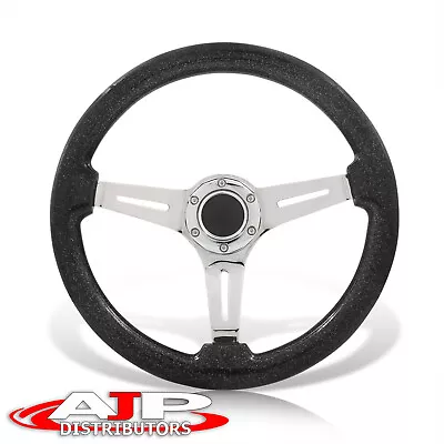 Deep Dish 6-Bolt Black Wood Silver Steel Steering Wheel Horn Universal 350mm 14  • $57.99