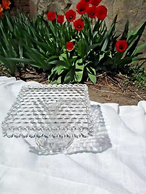 Rare! Vintage!  Fostoria American Crystal  10” Square Footed Cake Plate Stand • $174.99