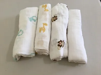 New ADEN AND ANAIS Swaddle Muslin Cotton Blanket Monkey Lion Giraffe White • $9.89