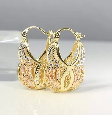 9K Gold Filled THICK LARGE / Middle Hoops Earrings Lady Xmas Birthday Party Gift • £6.49