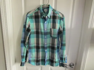 J.Crew Slim  Indian Madras Green Blue Plaid Button Up Long Sleeve Shirt Medium • $9.99