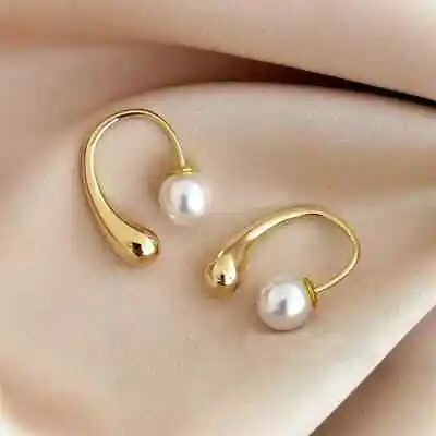 Golden Plating Water Droplet Pearl Piercing Earrings Fashion Earrings For Women • $13.98