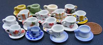 2 Ceramic Cups & Saucers Sets Tumdee 1:12 Scale Dolls House Miniature Kitchen ML • $3.72