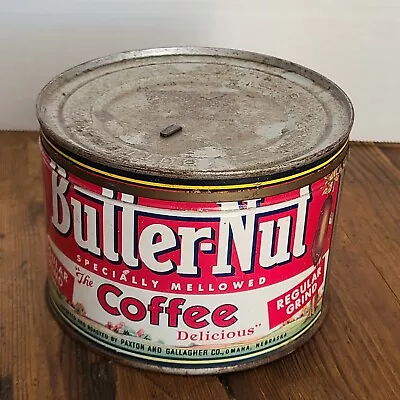 Vintage BUTTER-NUT COFFEE Tin Can  1 Pound Reg. Grind W/ Original Metal Lid • $8.50