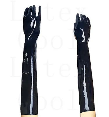 100% Latex Rubber Gummi Black Elbow Long Gloves Cosplay Mitten 0.4mm S-XL • £5.40