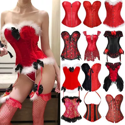 Women Santa Outfit Corsets Shaper Lace Up Lingeries Burlesque Costume Bustier • $23.99