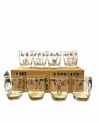 Vintage MCM Libbey RX Pharmacy Lowball Glasses Set Of 8 Original Box • $45