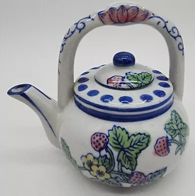 Vintage Blue & White Tea Pot Strawberry Raspberry Handpainted 5 H Made In China • $14