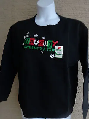 NWT Hanes Eco Smart XL Christmas Glitzy Graphic Crew Neck  Sweatshirt Black • $12.99