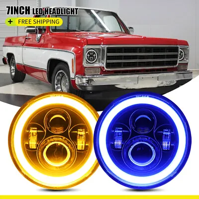 Pair 7  Inch Round LED Headlights Blue Halo For Chevy C10 Camaro Pickup Truck • $41.99