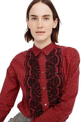 J.Crew Boy Shirt Womens 6 Petite Red Black Embellished Plaid Button Down Holiday • $28.79