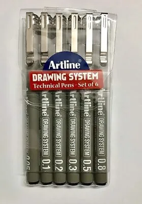 £5.99 • Buy ARTLINE Drawing System Technical Fineliners BLACK Pens 0.05,0.1,0.2,0.3,0.5,0.8