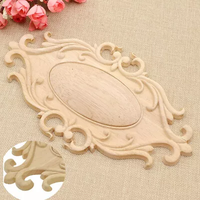 Oval Wood Carved Applique Corner Onlay Unpainted Furniture Figurines Decor • $13.49