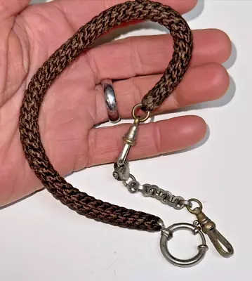 Victorian Antique Mourning Brown Human Hair Braided Watch Fob • $50