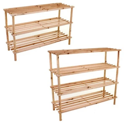 £14.99 • Buy 3 4 Tier Wooden Shoe Rack Slatted Storage Stand Unit Organiser Pine Walnut Shelf