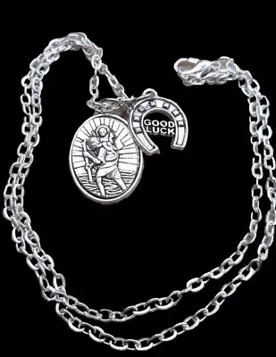 St Christopher Patron Saint Of Travel Pendant Good Luck Horseshoe 18  Necklace  • £4.75