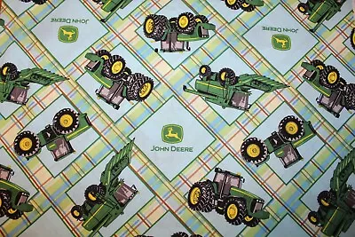 3+ Yards John Deere Tractor Green Plaid Fabric 100% Cotton Madras New • $38