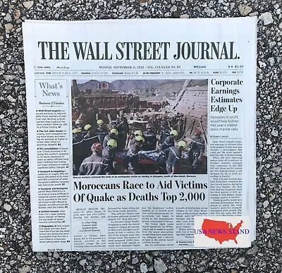 $7.99 • Buy Wall Street Journal - Monday September 11, 2023 (morocco Devastating Earthquake)