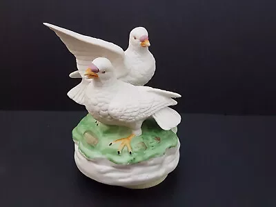 Vintage Porcelain Gorham White Doves Music Box Plays Theme From  Love Story  • $20.99