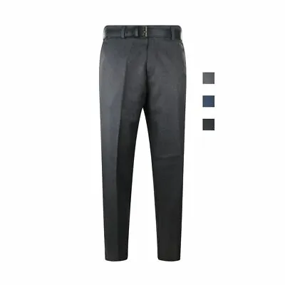 Mens Straight Leg Trousers Polyester Work Smart Office Black Grey Navy Options • £21.84