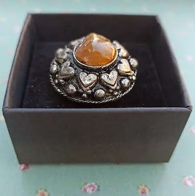 Vintage Ring Oversize Dome Hearts Ethnic Bohemian Honey Citrine Gemstone Gift • $15.20