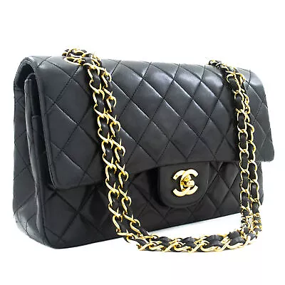 CHANEL Classic Double Flap 10  Chain Shoulder Bag Black Lambskin J92 • $7253