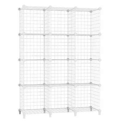 C&AHOME Wire Storage Cube Metal Grid Bookshelf  Modular 12-Cube Shelf Unit White • $49.99