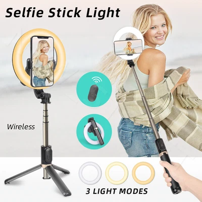 $20.94 • Buy Universal Selfie Stick Tripod Bluetooth 6  LED Ring Light 360° Stand With Remote