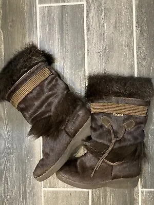 Vintage Tecnica Women's  Brown Boots Fur Leather Worn Sz EU 37 Size 6 • $55