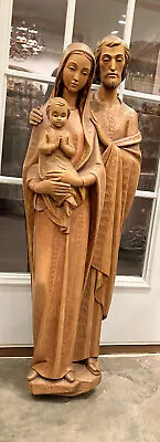 Lg Antique Vtg Jesus Mary Statue Carved Wood Catholic Church Demetz Italy 42”H • $3400