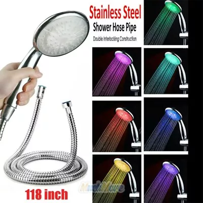 $15.75 • Buy High Pressure LED Light Handheld Shower Head W/118  Shower Hose/Shower Head Hose