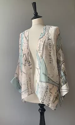 One Hundred Stars Beautiful Lagenlook Kimono Jacket Venice Map Print OSFA 54  • £10.50