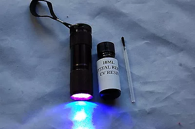 £9.86 • Buy 10ml Crystal Repair Uv Resin, Glue For Glass, Metal, Furniture + 9 Led Uv Torch