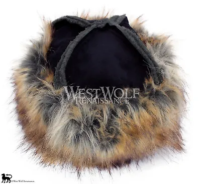 Red & Grey Fox Fur-Trimmed Viking Hat - Faux Fur -- Norse/cap/winter/medieval • $119.95